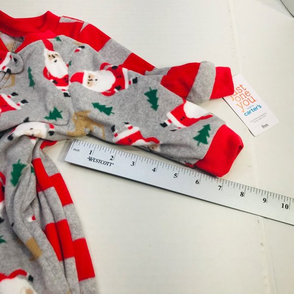 2 Pack Just One You Made By Carter's Baby Size 9 Month Santa Footed Pajama New - Picture 11 of 16